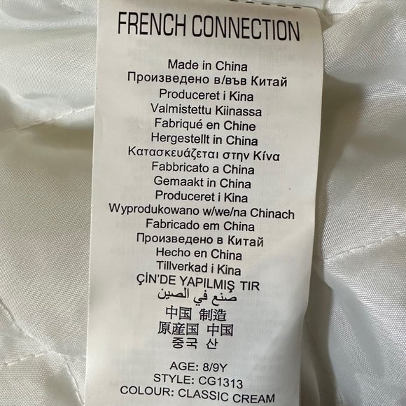 French Connection FCUK CG1313 Girl's Faux Fur Trimmed Coat, Cream Kids 8/10Y NEW - Picture 7 of 11